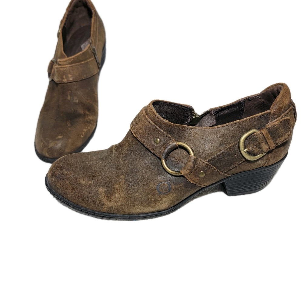 Born Zowy Size 9 Brown Distressed Suede Western Cowboy Buckle Shooties Booties‎